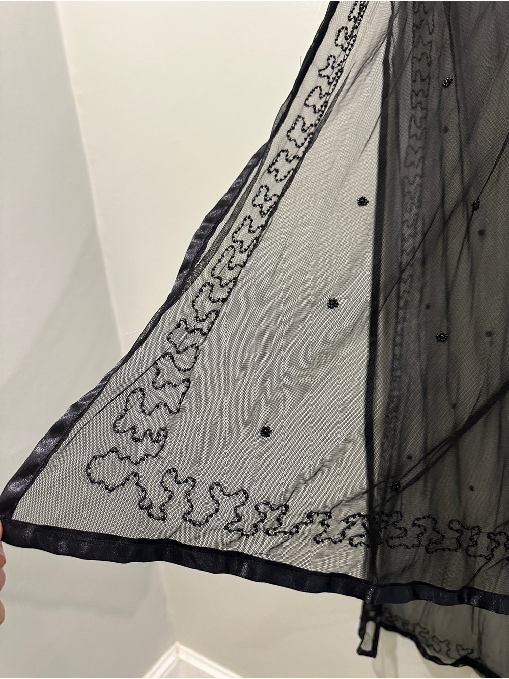Sheer Black Embroidered Mesh Scarf
